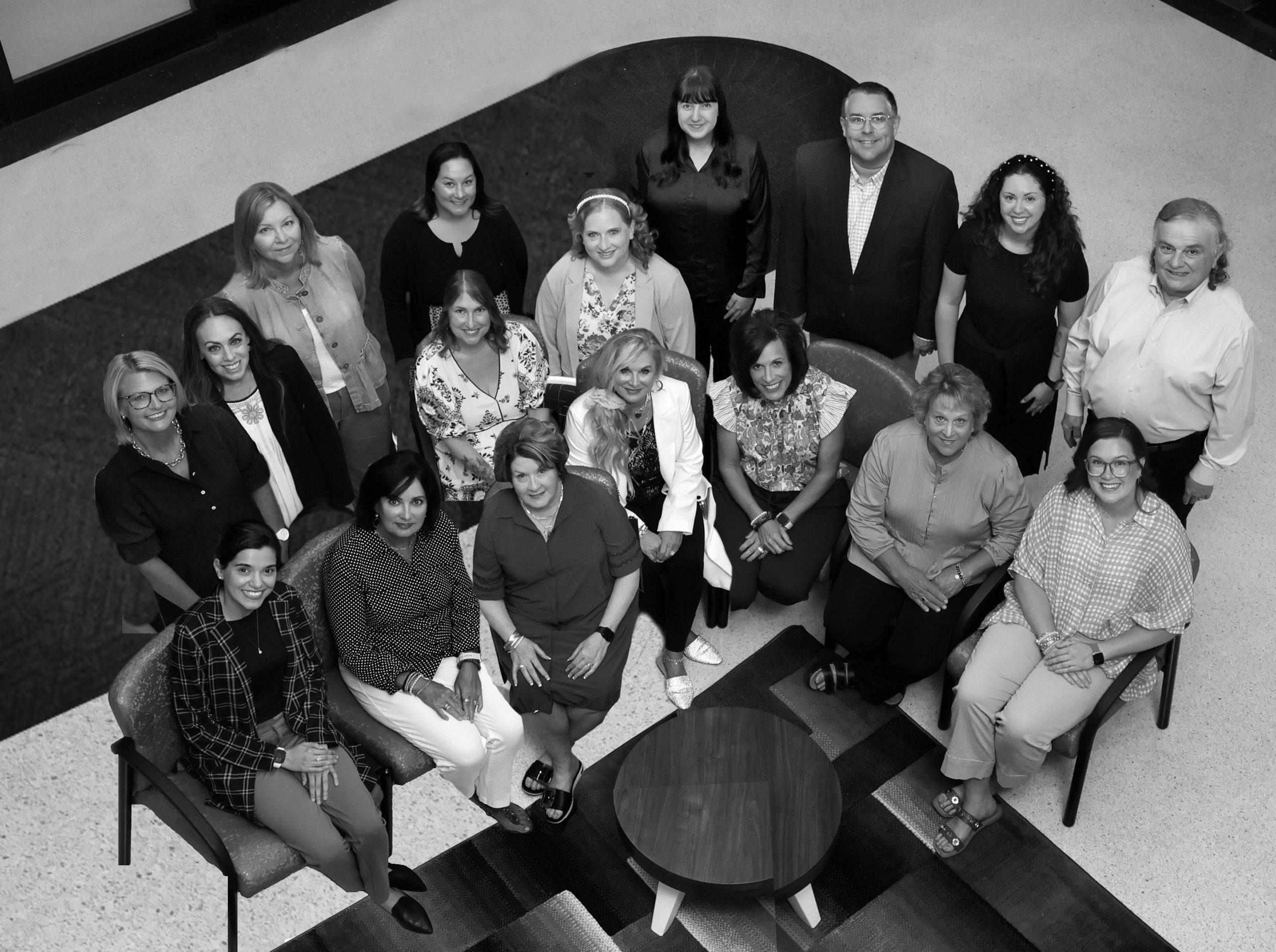 This photo features the Oklahoma GEAR UP staff. Seated from left to right: Shafa Chaudhry, Lorri Windwom, Jolynn Horn, Connie Arneson, Lynne Walker, LaDonna Bornemann, Kennady House Middle Row from left to right: Kristi Allison, Lycrecia Atkins, Jamie Shanks, Rachelle Sturges Back Row from left to right: Debra Keil, Nicole Meredith, Emily Lathrop, Jake Heister, Kasady Marshall, John Morrow